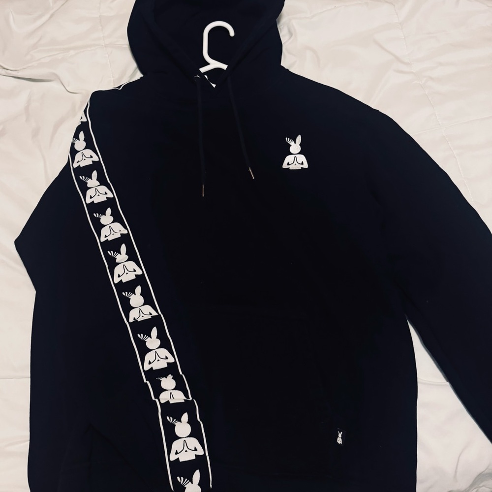 Men's Black Hoodie with White Graphic Design